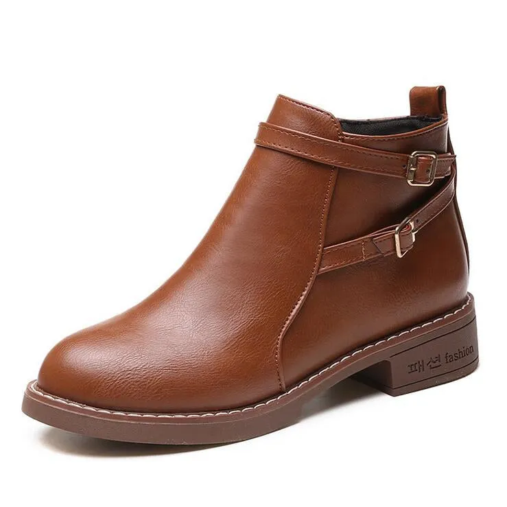 Women's Winter Casual Low-Heeled PU Leather Ankle Boots