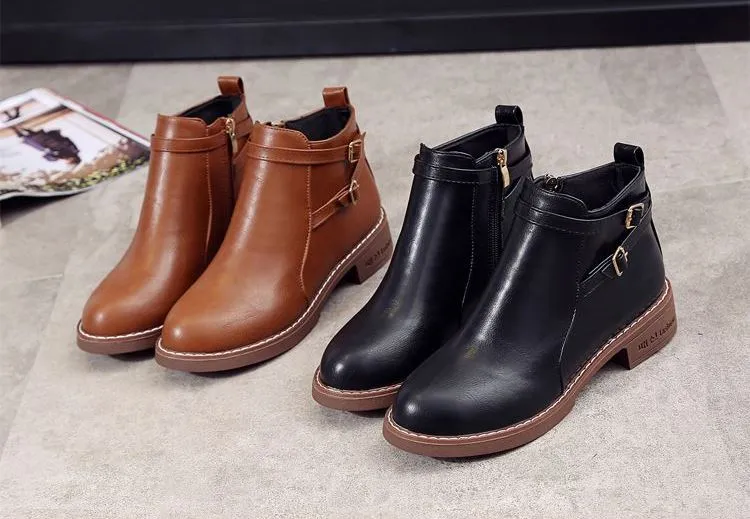 Women's Winter Casual Low-Heeled PU Leather Ankle Boots