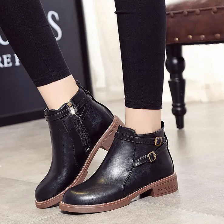 Women's Winter Casual Low-Heeled PU Leather Ankle Boots