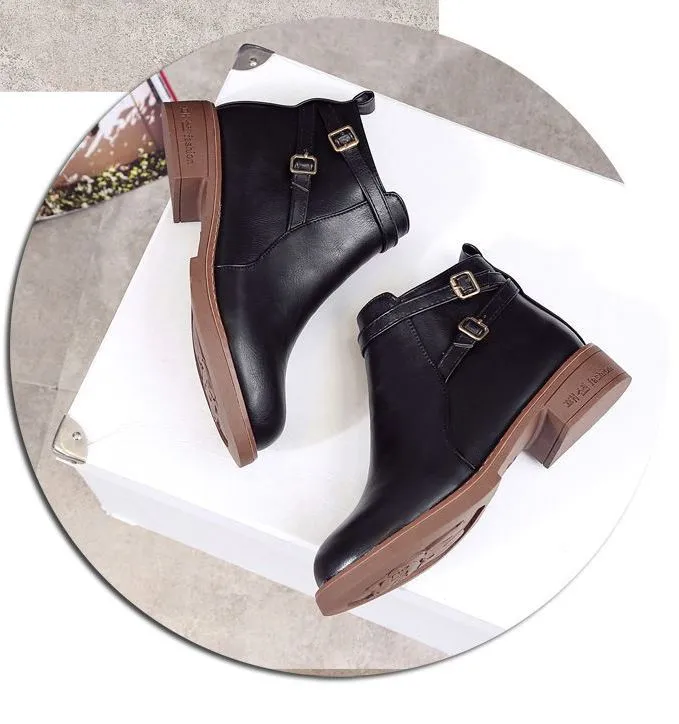 Women's Winter Casual Low-Heeled PU Leather Ankle Boots