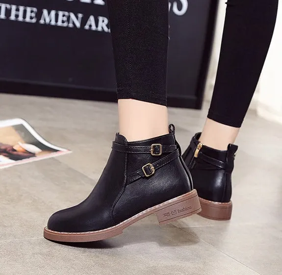 Women's Winter Casual Low-Heeled PU Leather Ankle Boots