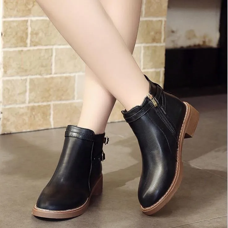 Women's Winter Casual Low-Heeled PU Leather Ankle Boots