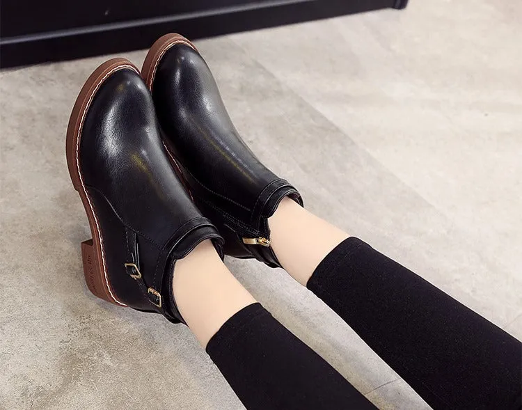 Women's Winter Casual Low-Heeled PU Leather Ankle Boots