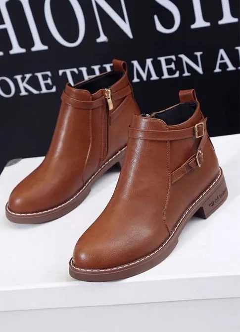 Women's Winter Casual Low-Heeled PU Leather Ankle Boots