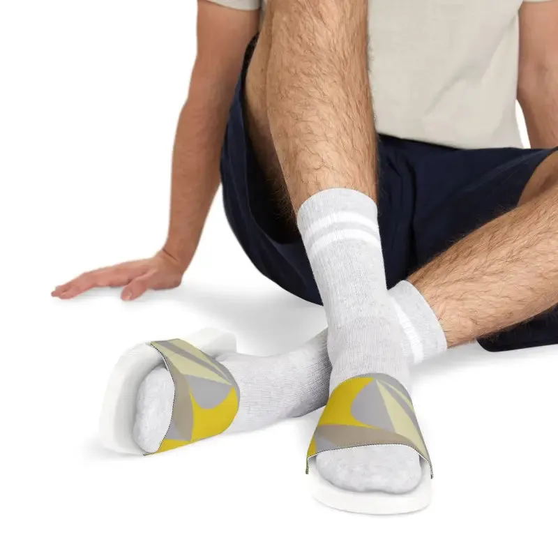 Yellow Grey Abstract Men Pu Slide Sandals